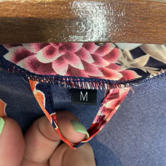 Boho Blue Floral Robe with Pleather Belt - Picture 3 of 7